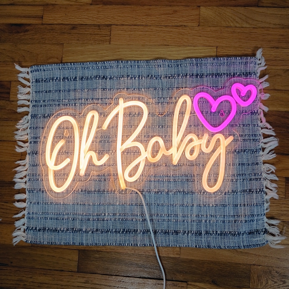 Oh Baby LED Neon Light Sign with Hearts Wall Decor